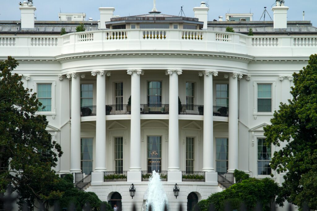 The White House, an iconic symbol of American history and politics in Washington, DC.